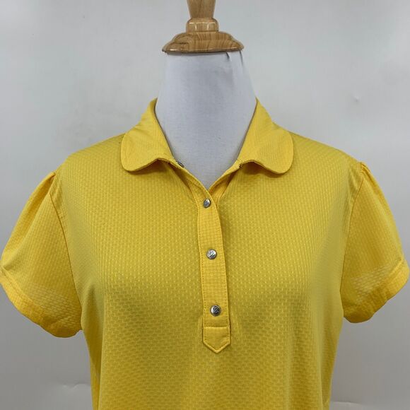 Daily Sports Polo Shirt Womens L Yellow Stretch Collared Snap Button Troon Club - Picture 3 of 16